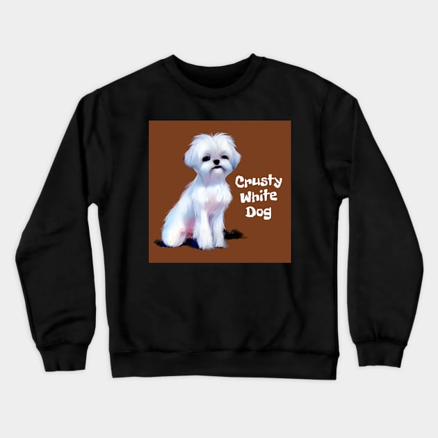 Cute Little Crusty White Dog with Fluffy Curly Haired Crewneck Sweatshirt by Mochabonk